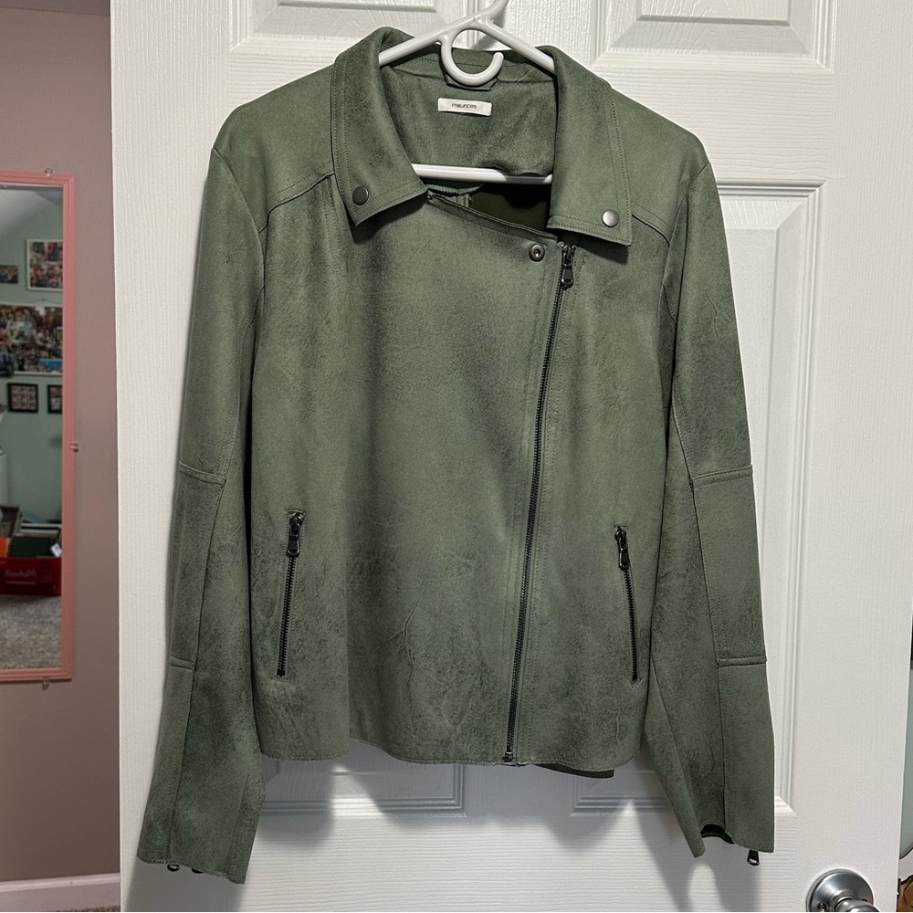 Maurices Zip-Up Faux Suede Moto Jacket, Sage green